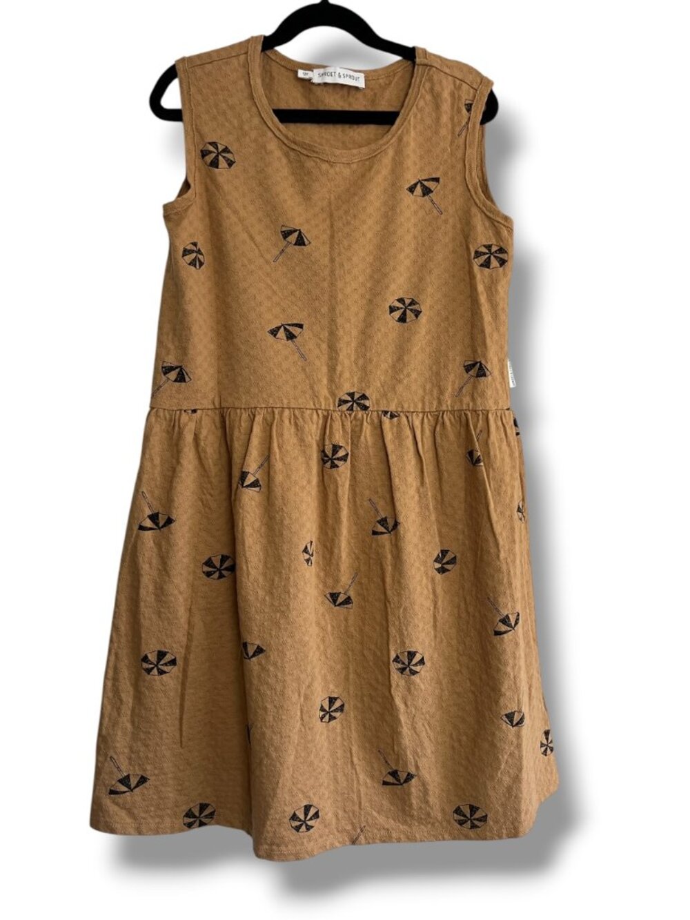 NEW Sproet and Sprout Tabacco Brown Umbrella Print Loose Dress Size 12Y